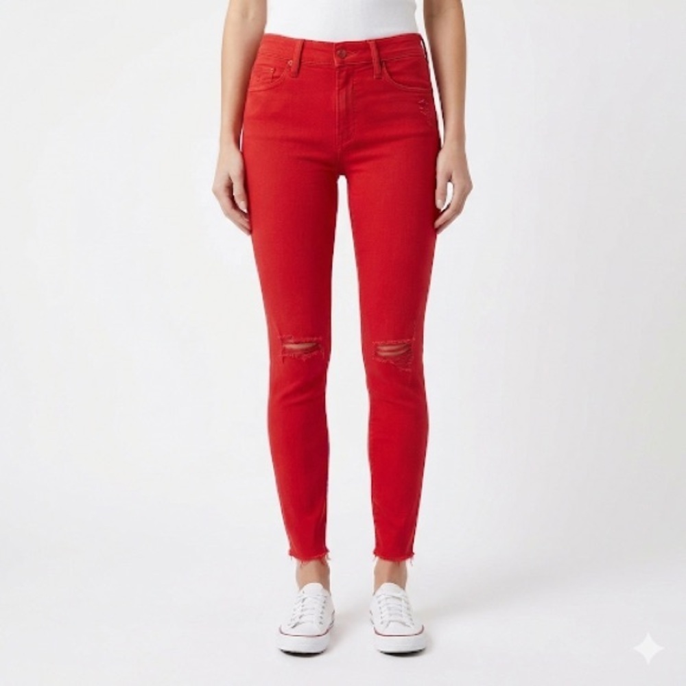 MOTHER Women’s Skinny Jeans Red Firecracker Ankle Size 27